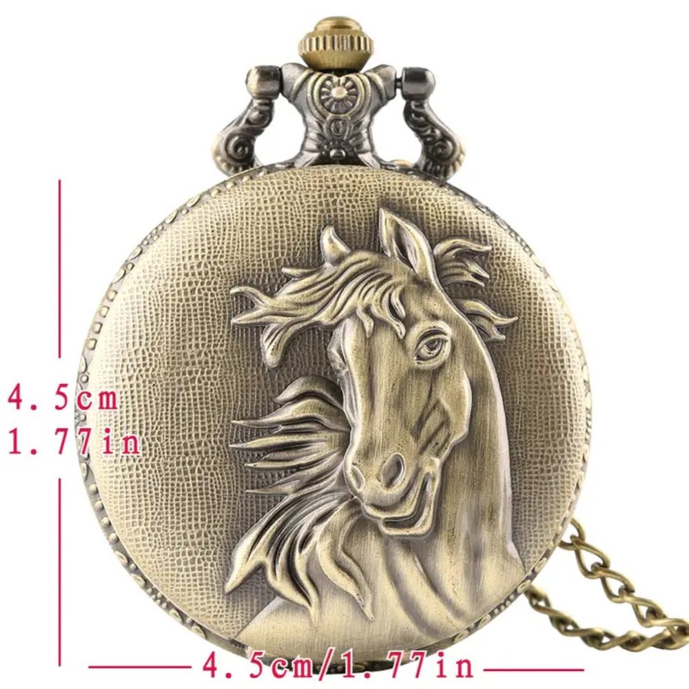 Horse Vintage Bronze Pocket Watch with Chain Necklace Unique - Picture 4 of 7
